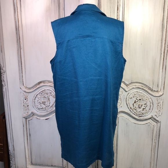 Marc New York by Andrew Marc 100% Blue Linen Sleeveless Button Down Shift Dress - Picture 5 of 9